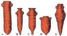 A- Anfora Fenicio-Punica (VII Sec. a.C.); B- Anfora Punica (II Sec. a.C.); C- Anfora Punica (I Sec. a.C.); D- Anfora Punica recente